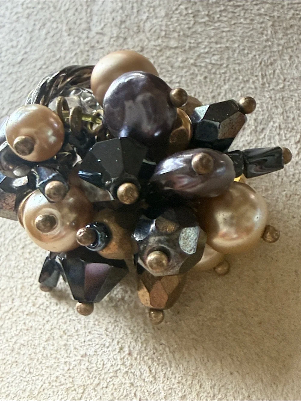 Cluster Pearl and Hematite Bead Statement Ring!